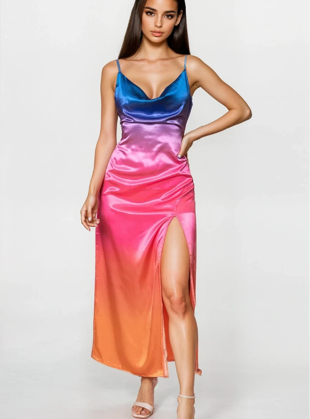 FLORA - sukienka w tęczę na ramiączkach długa do ziemi 