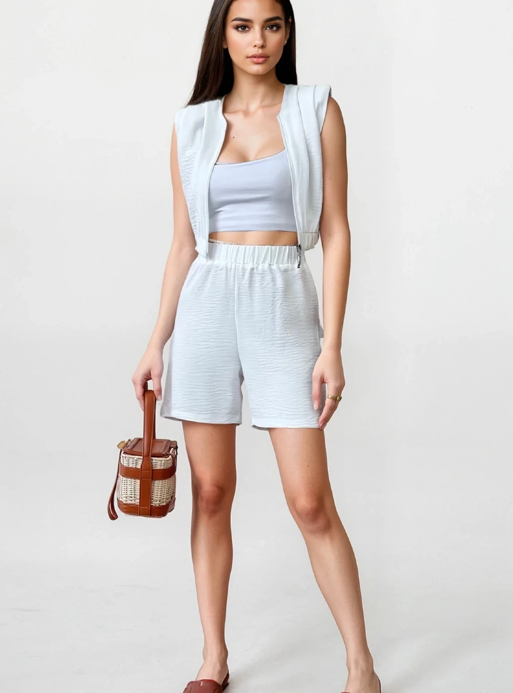 KEY – Komplet kamizelka z krótkimi spodenkami - Biały 3