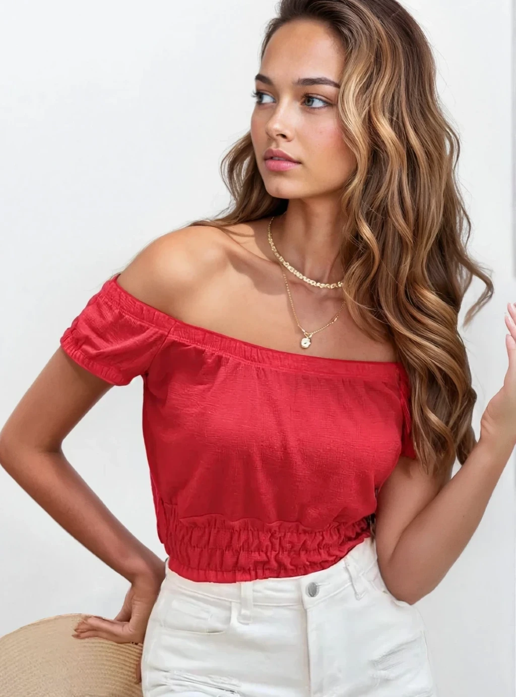 COMO - bluzka z odkrytymi ramionami typu hiszpanka- czerwona 3
