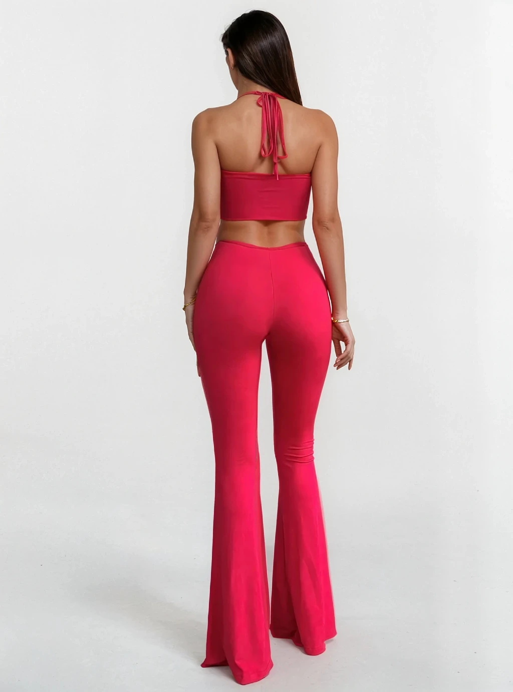 VEGAS - kombinezon z szeroką nogawką oraz  kwiatem - różowy 4