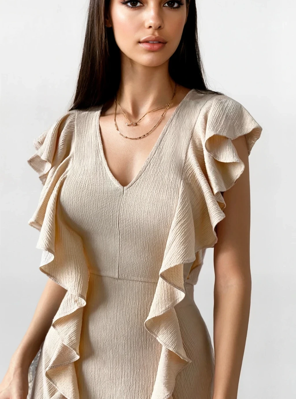 SOFIJA - sukienka z krótkim rękawem i falbanką - beż 3