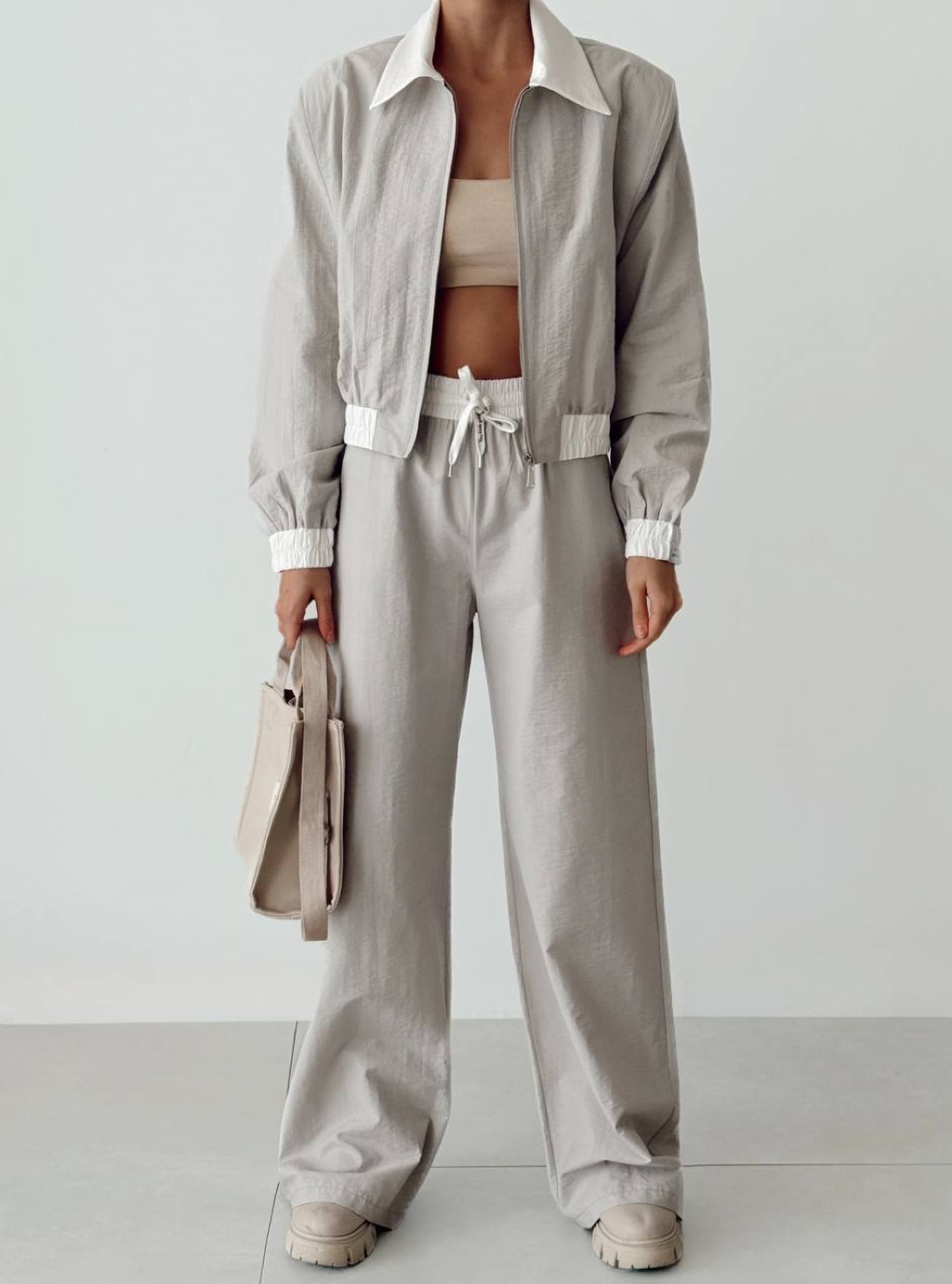 Komplet Bluza i spodnie wide leg Happy Times Szary 