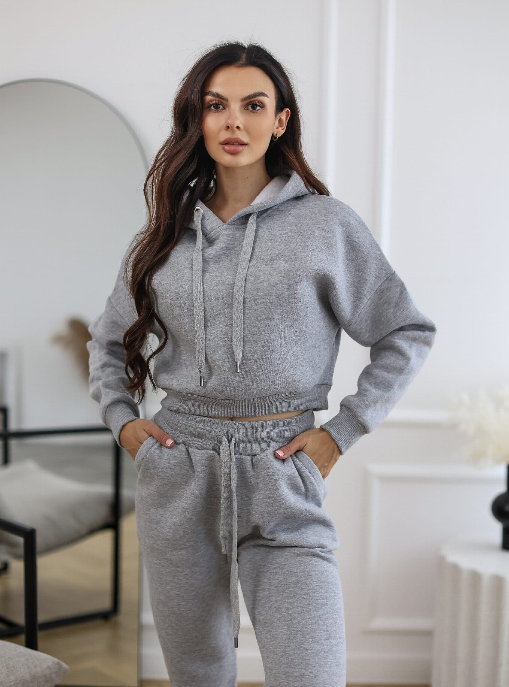 Bluza krótka Short z kapturem kolor szary