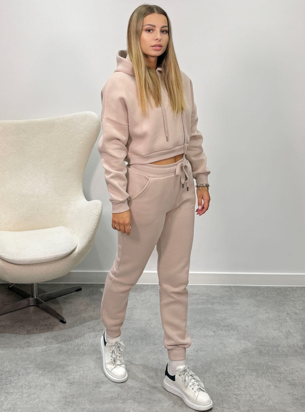 Bluza krótka Short z kapturem kolor beżowy 4