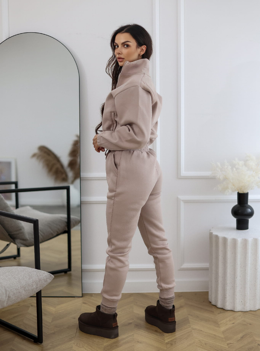 Bluza krótka ZIP z suwakiem i ze stójką kolor beżowy 4