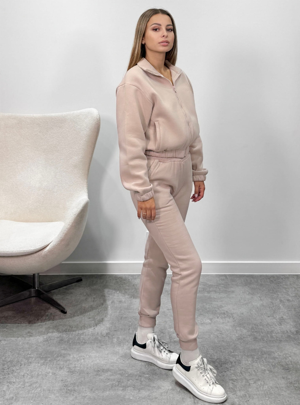 Bluza krótka ZIP z suwakiem i ze stójką kolor beżowy 6