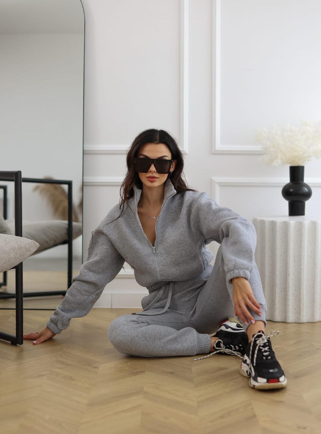 Bluza krótka ZIP z suwakiem i ze stójką kolor szary 3