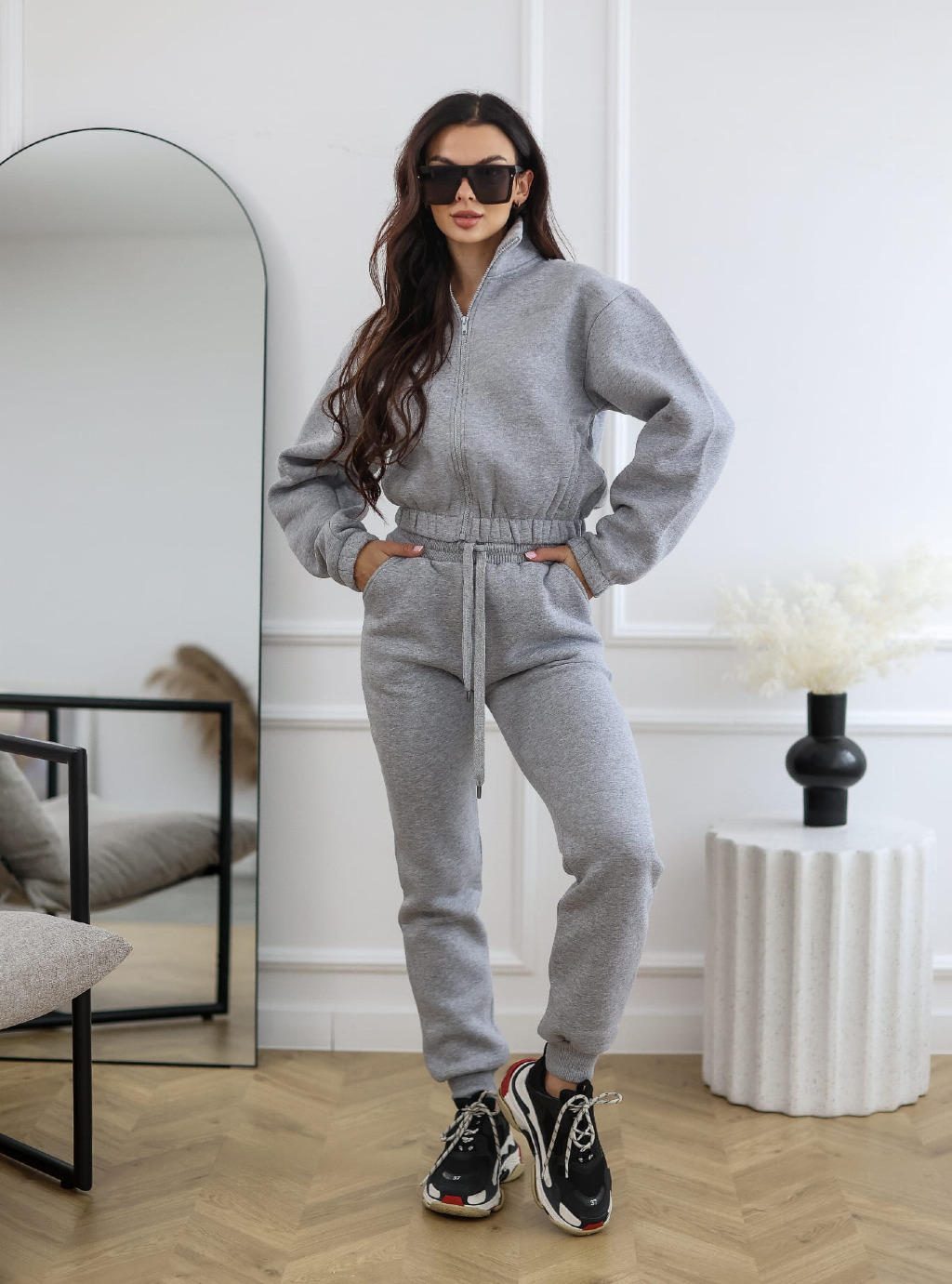 Bluza krótka ZIP z suwakiem i ze stójką kolor szary 4