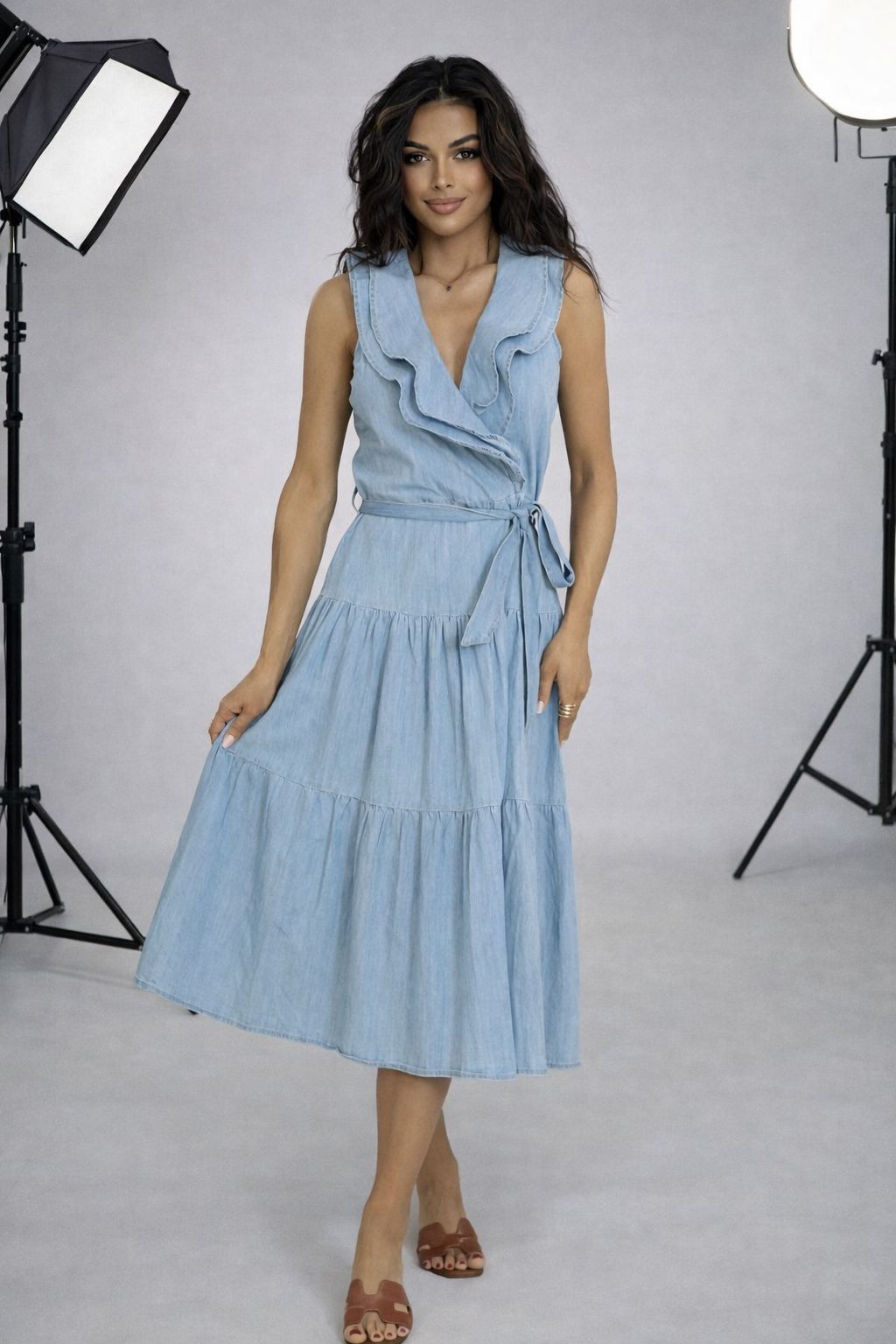 AURA - SUKIENKA JEANSOWA Z FALBANKĄ