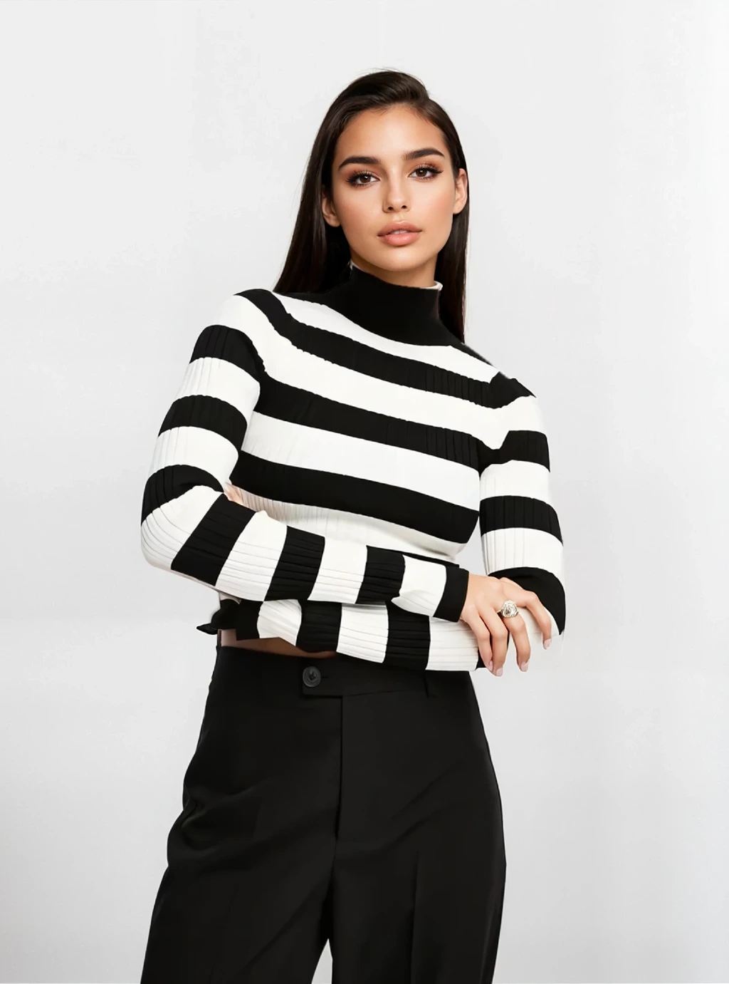 STRIP - krótki sweter w paski - czarno białe