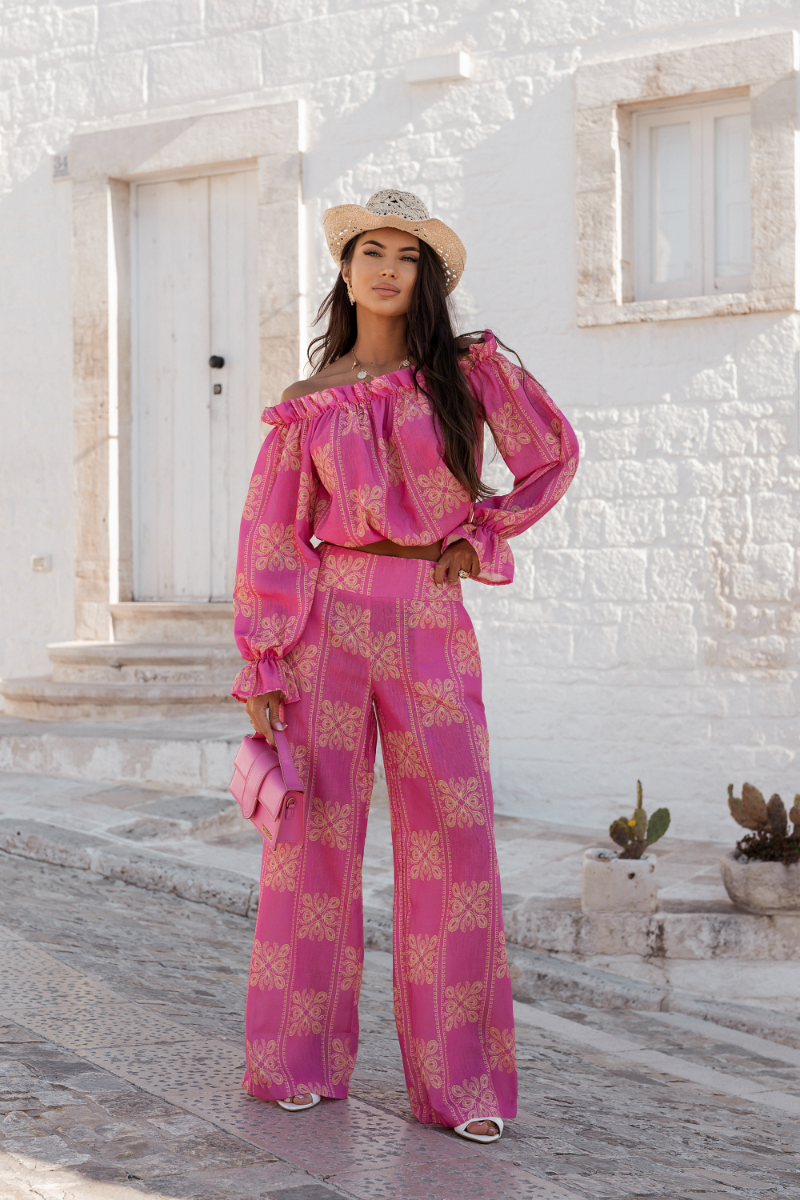 Komplet lniany MIA - Ricamo Pink 3