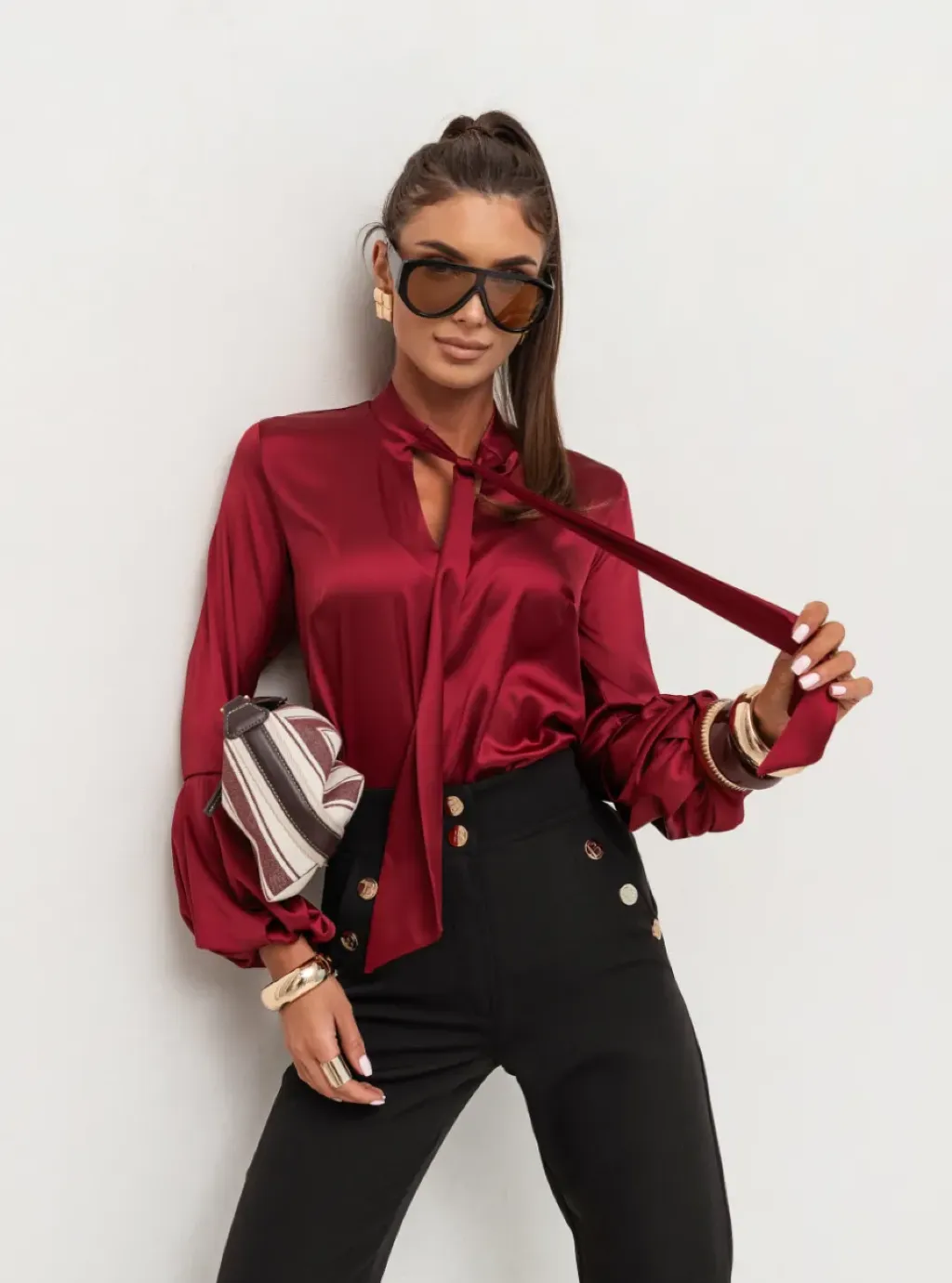 Koszula satynowa VIVIENNE - Bordo